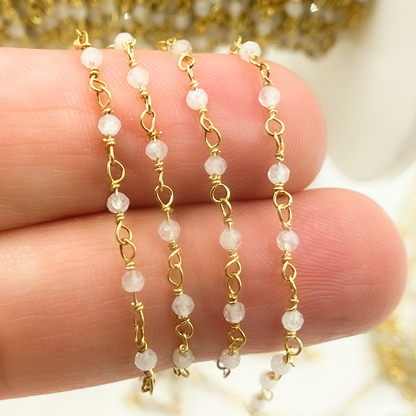 Moonstone Wire Wrap Chain made with Gold Plated 925 Sterling Silver.