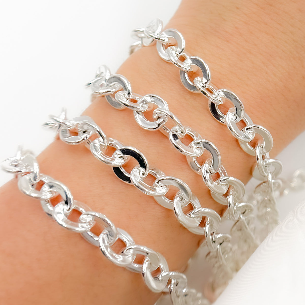 Sterling Silver Hollow Flat Oval Link Chain
