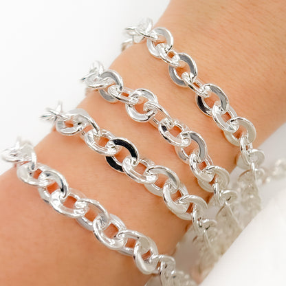 Sterling Silver Hollow Flat Oval Link Chain