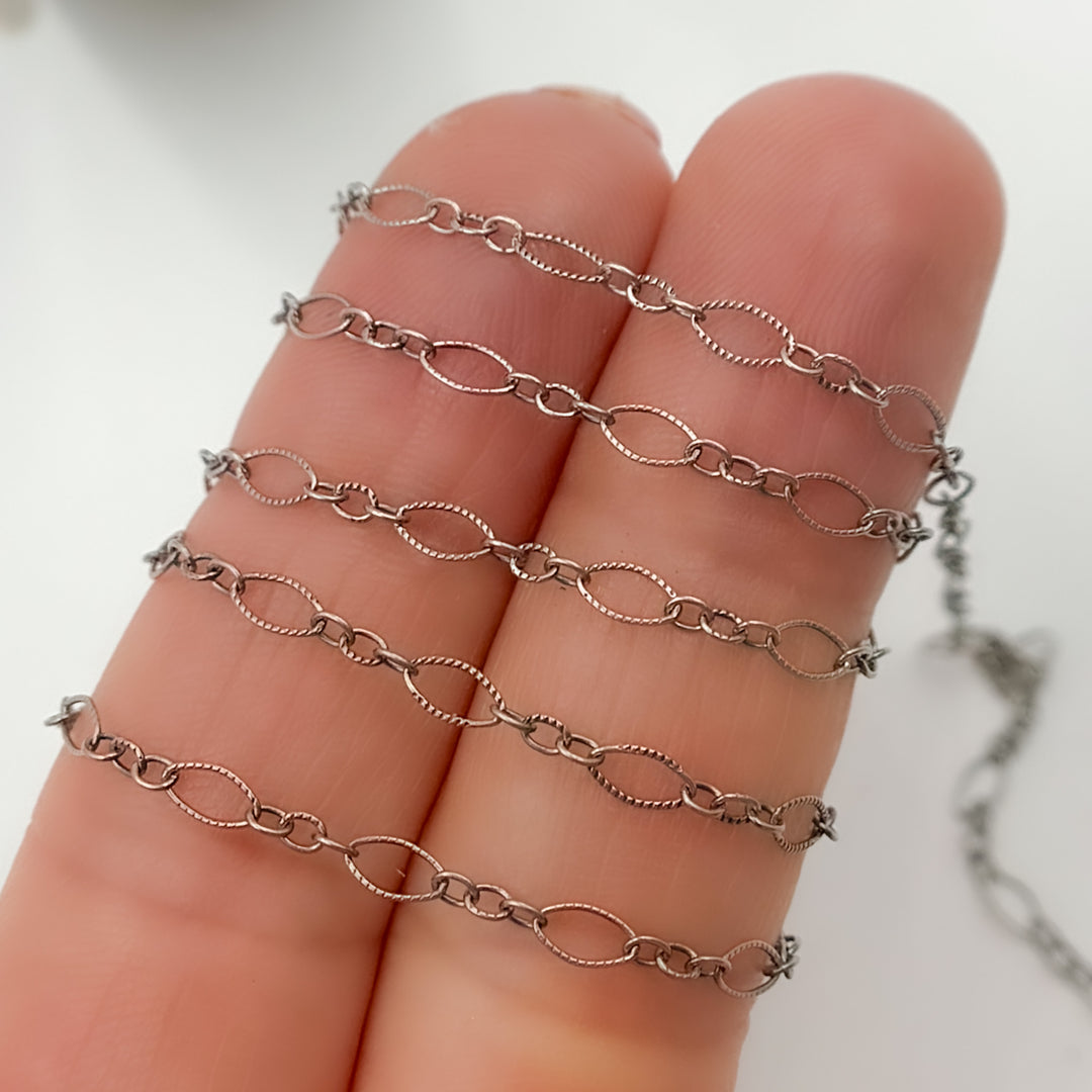 Oxidized Sterling Silver Hammered Long & Short Link Chain