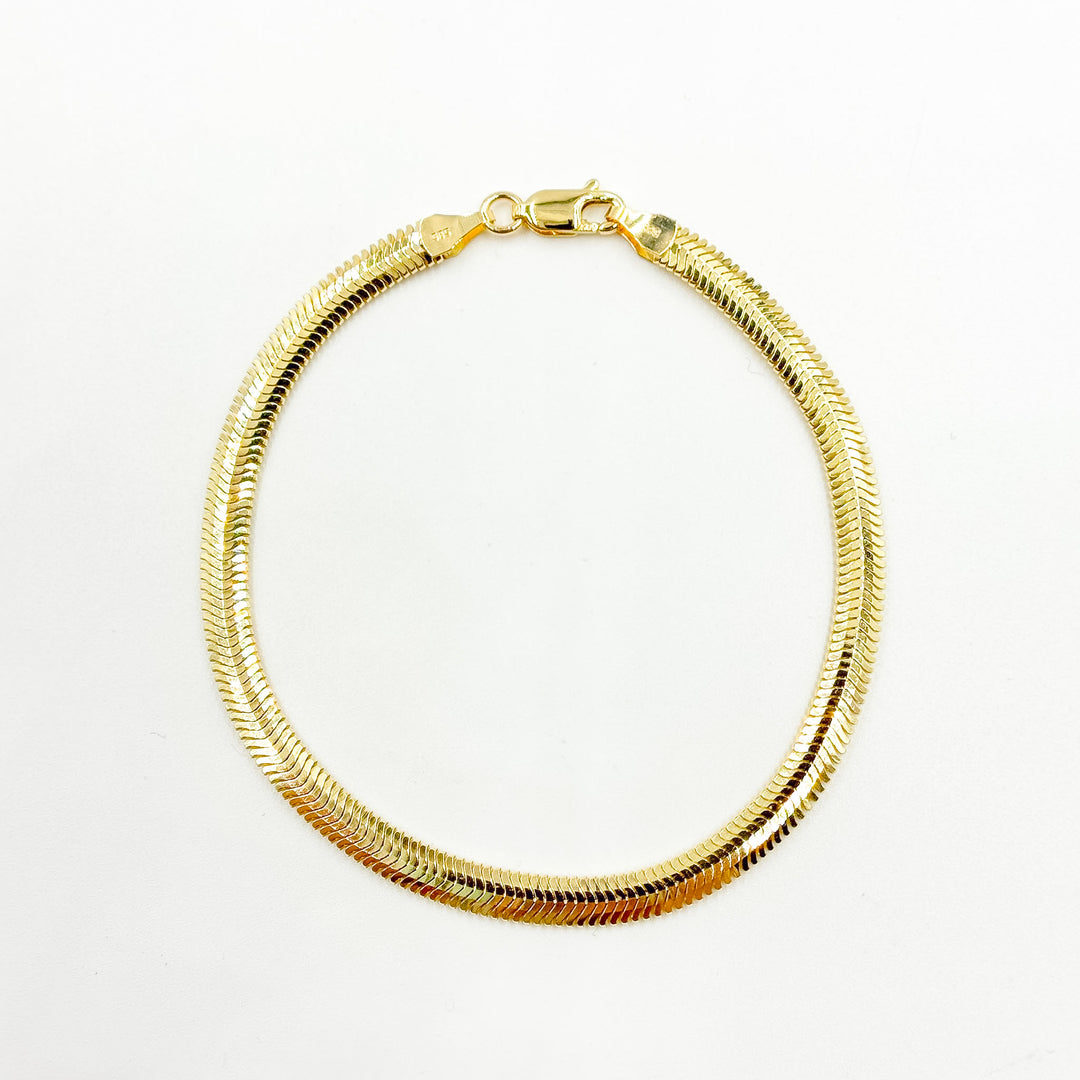 420CCTDBRA8BR. 14K Solid Gold Flat Snake Bracelet