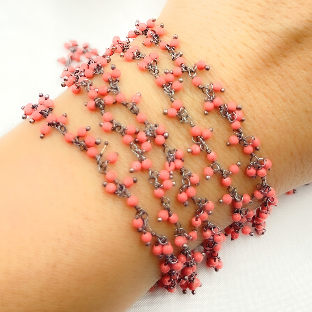 Red Coral Cluster Dangle Wire Chain.