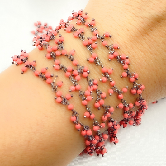 Red Coral Cluster Dangle Wire Chain.