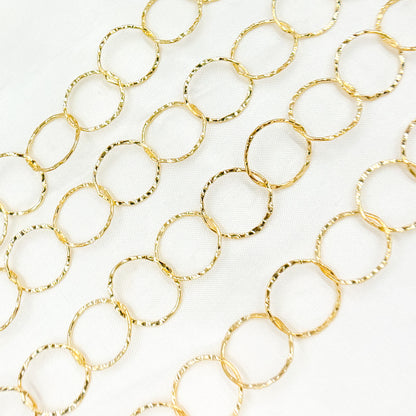 14K Gold Filled Hammered Round Link Chain