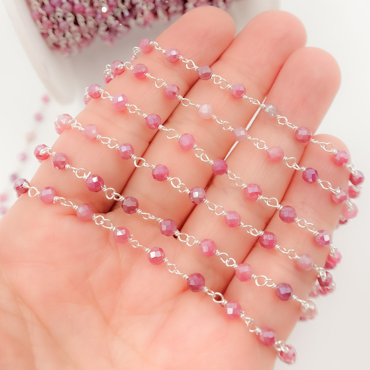 Coated Red Quartz Sterling Silver Wire Wrap Chain