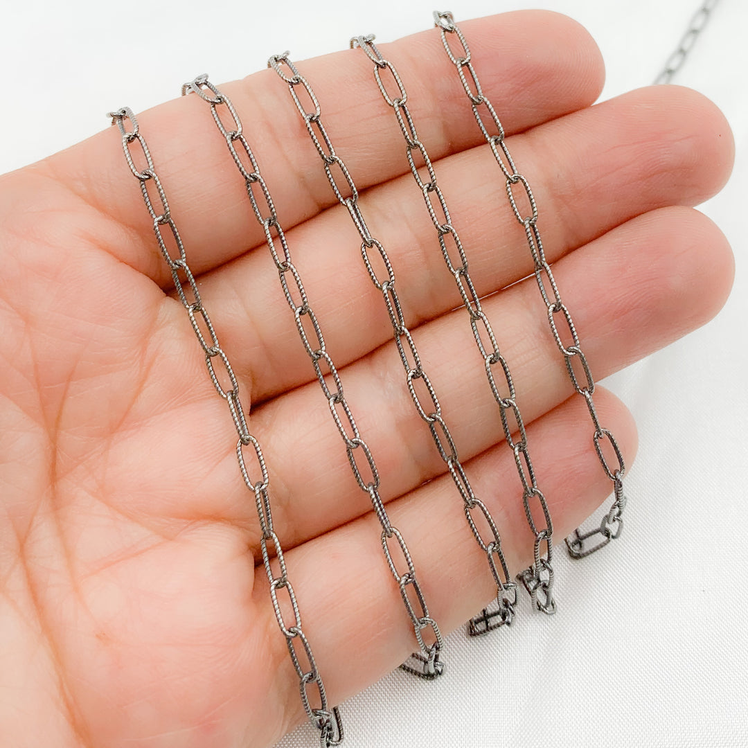 Oxidized 925 Sterling Silver Hammered Paperclip Chain. 2505LOX