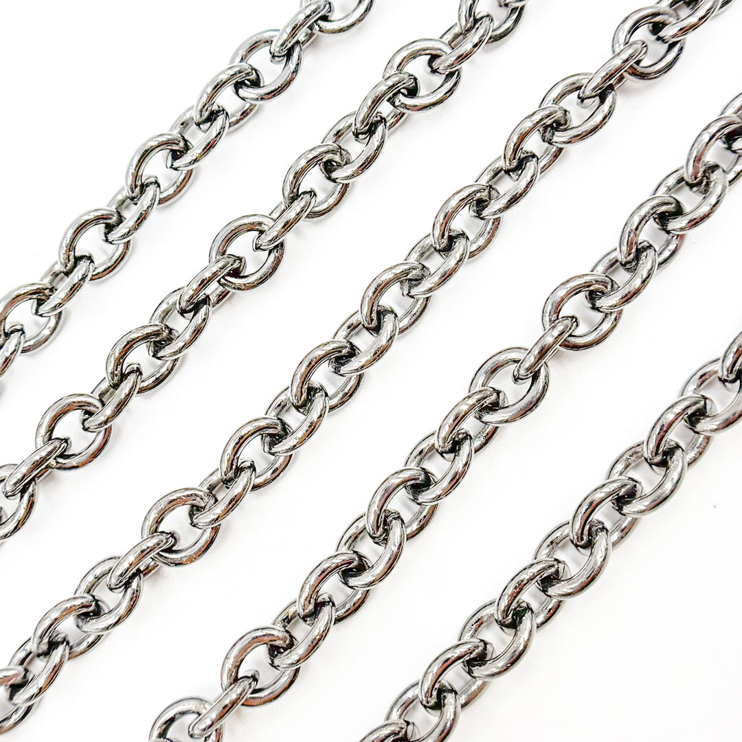 V268BR. Black Rhodium Sterling Silver Heavy Oval Link Chain