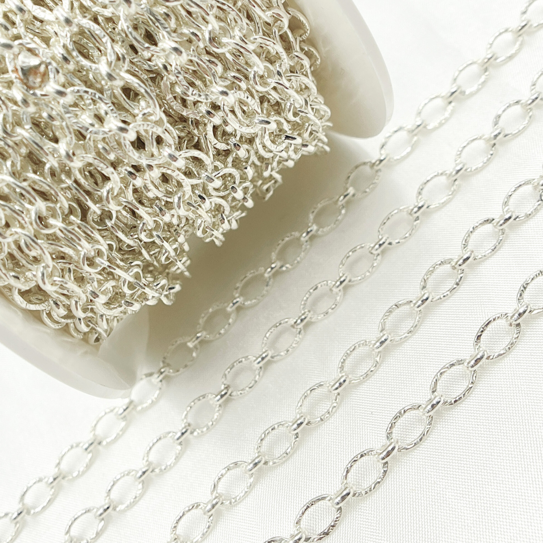 925 Sterling Silver Textured Oval & Round Link Chain. 944QSS