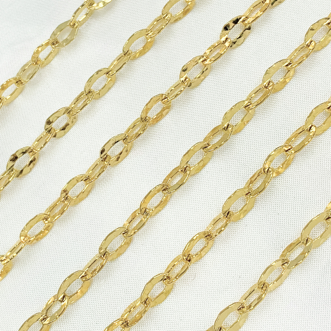 Y15GP. Gold Plated 925 Sterling Silver Flat Hammered Oval Link Chain