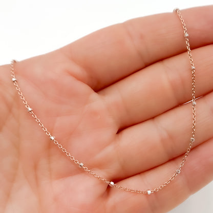 Sterling Silver Rose Satellite Chain with Silver Cube