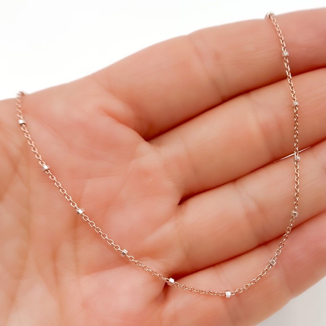 Sterling Silver Rose Satellite Chain with Silver Cube