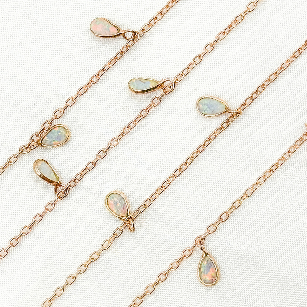 Created White Opal Tear Drop Shape Dangle Chain
