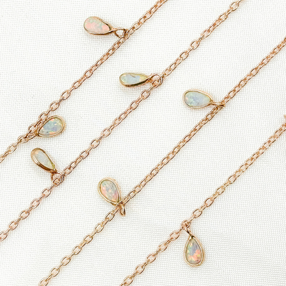 Created White Opal Tear Drop Shape Dangle Chain