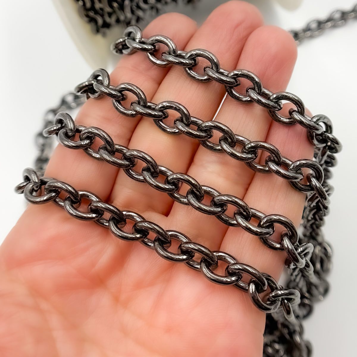 V268BR. Black Rhodium Sterling Silver Heavy Oval Link Chain