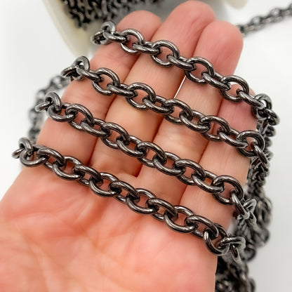 V268BR. Black Rhodium Sterling Silver Heavy Oval Link Chain