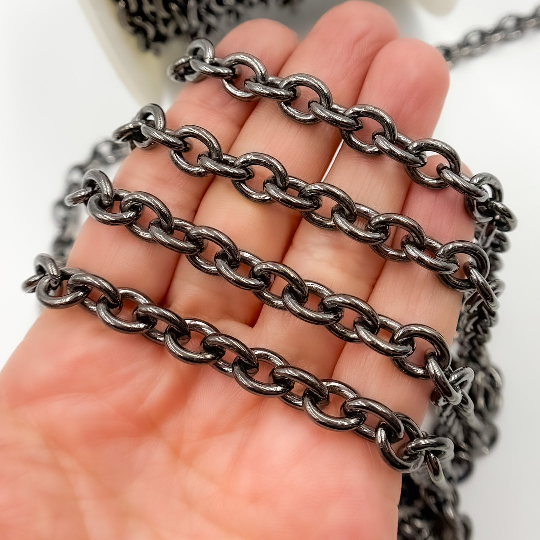 V268BR. Black Rhodium Sterling Silver Heavy Oval Link Chain