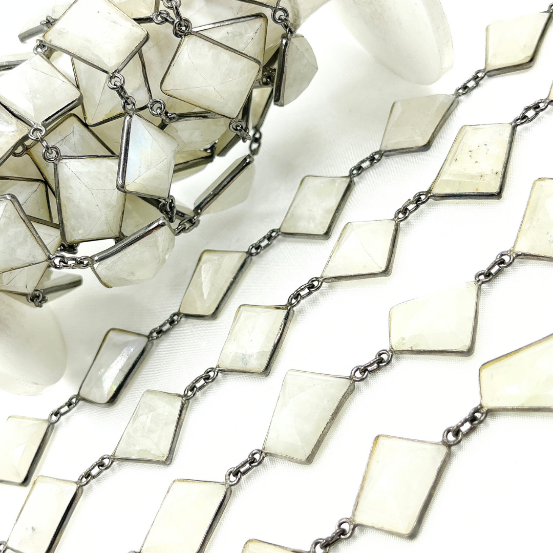 White Moonstone Fancy Shape Bezel Chain.