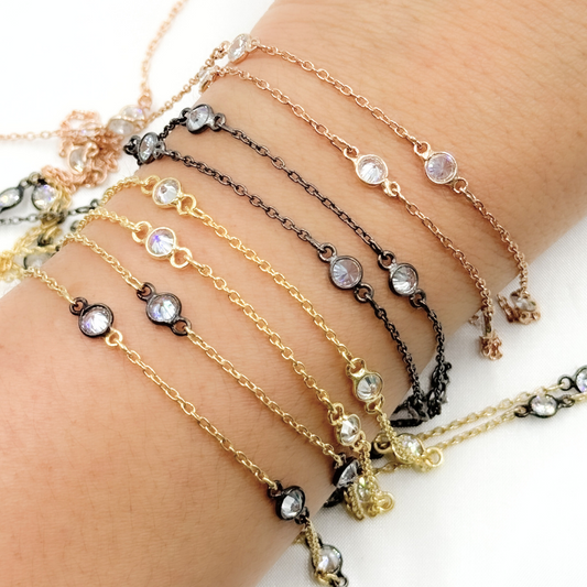 Cubic Zirconia Round Shape Connected Chain