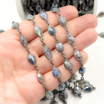 Load image into Gallery viewer, Coated Labradorite Cut Pear Shape Bezel Oxidized Wire Chain. CLB12
