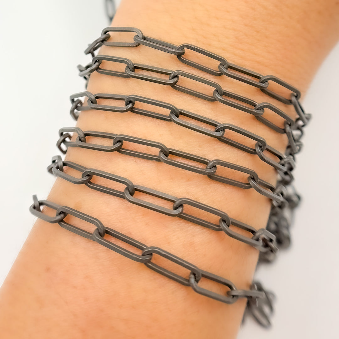 Black Rhodium Sterling Silver Matte Paperclip Chain