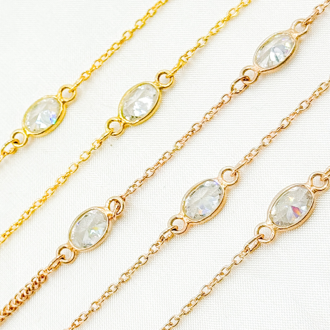 Cubic Zirconia Oval Shape Connector With Chain