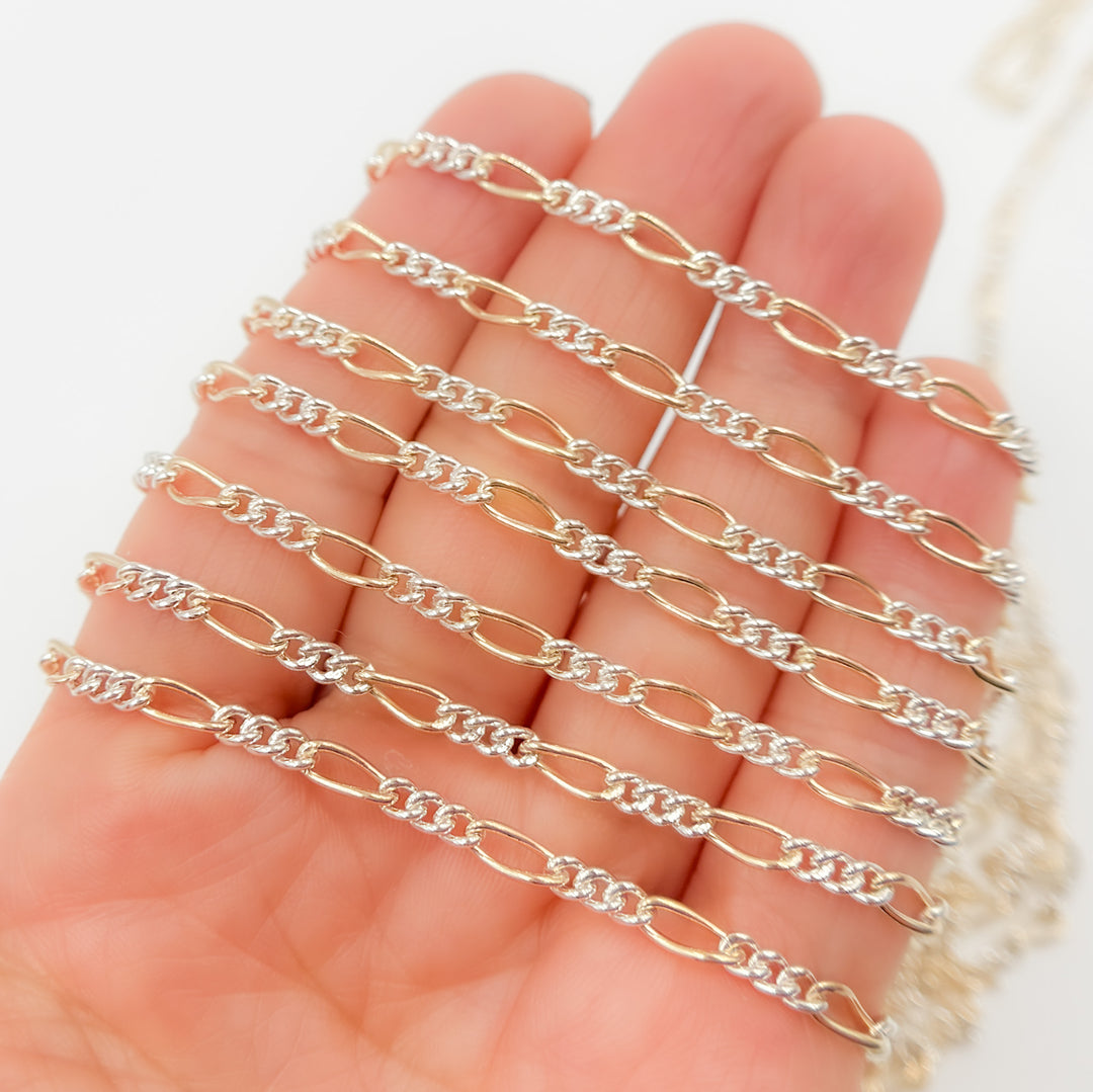 XM3331CTT. Gold Filled and Sterling Silver Long and Short Curb Link Chain