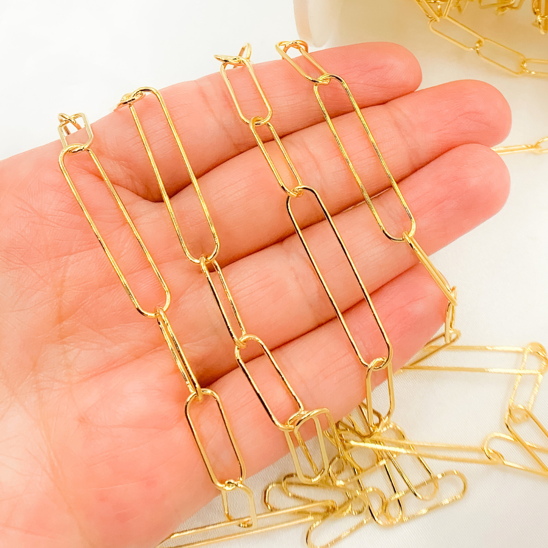 Z65GP. Gold Plated 925 Sterling Silver Smooth Paperclip Link Chain