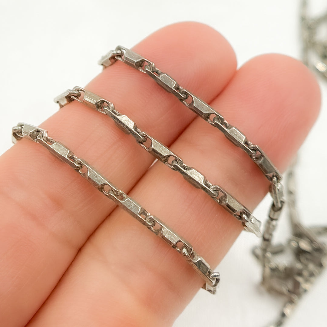 Oxidized 925 Sterling Silver Bar Link Chain. X2OX