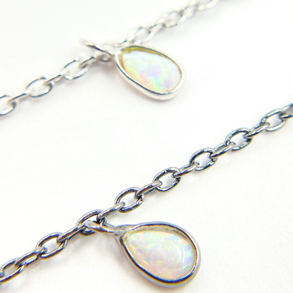 Created White Opal Tear Drop Shape Dangle Chain