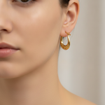 Load image into Gallery viewer, GER180. 14K Solid Gold Croissant Hollow Hoops
