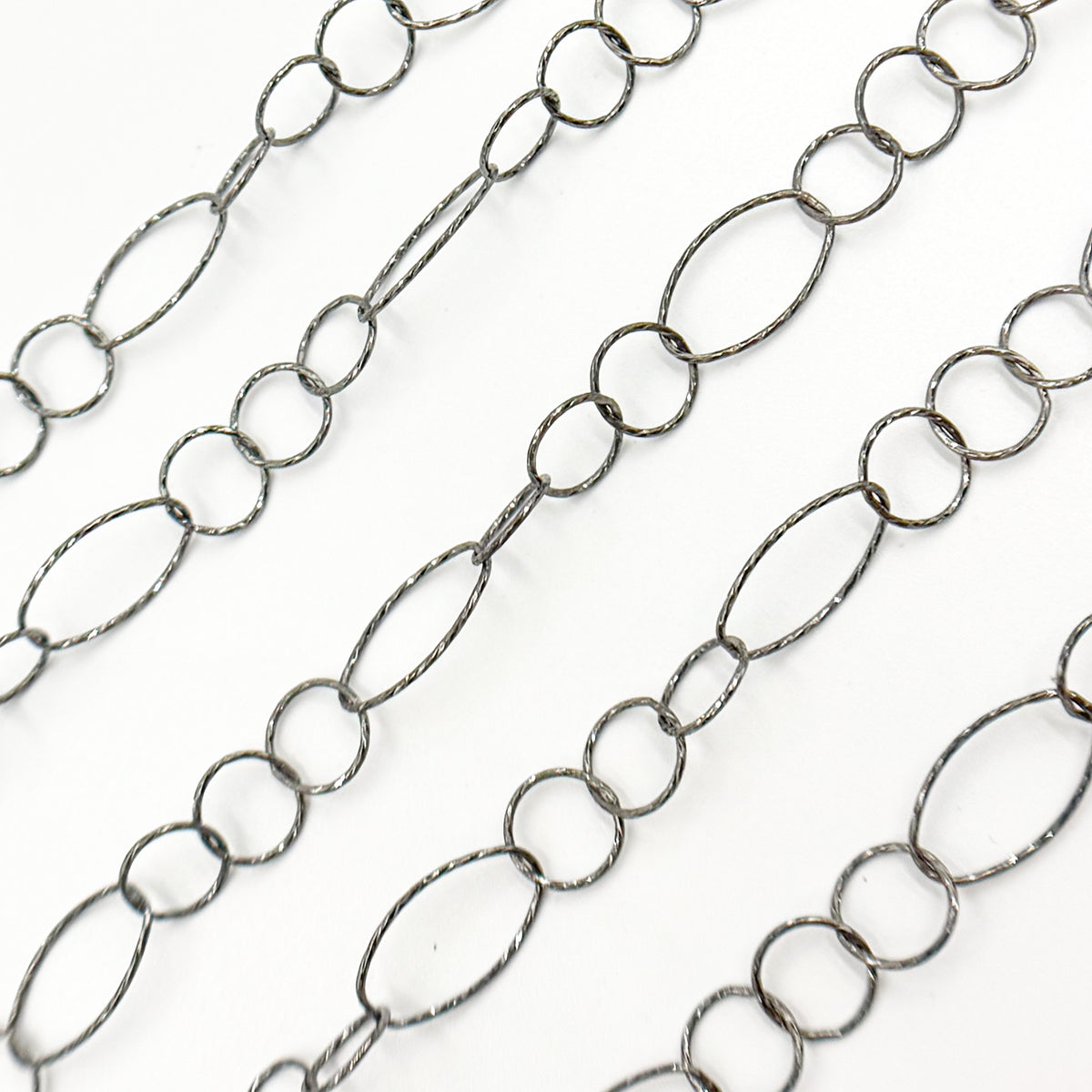 Oxidized Sterling Silver Diamond Cut Long and Short Oval Link Chain