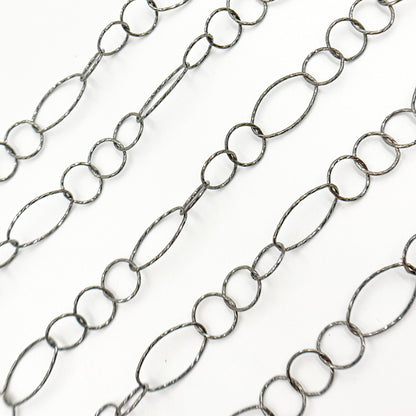 Oxidized Sterling Silver Diamond Cut Long and Short Oval Link Chain