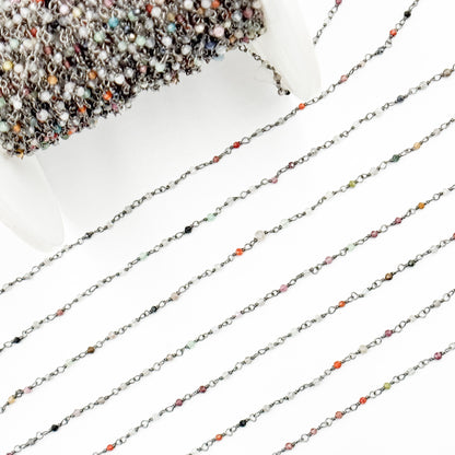 MGS26. Multi Gem Stone Faceted Roundel Wire Wrapped Chain
