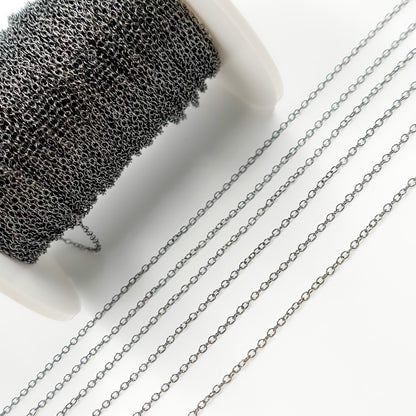 Black Rhodium Sterling Silver Smooth Cable Chain