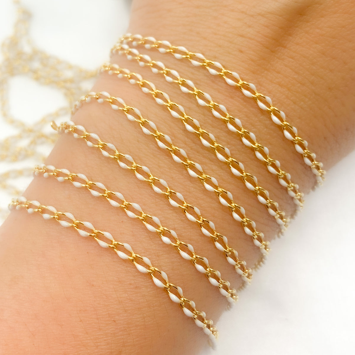 Sterling Silver Gold Plated White Enamel Cable Link Chain