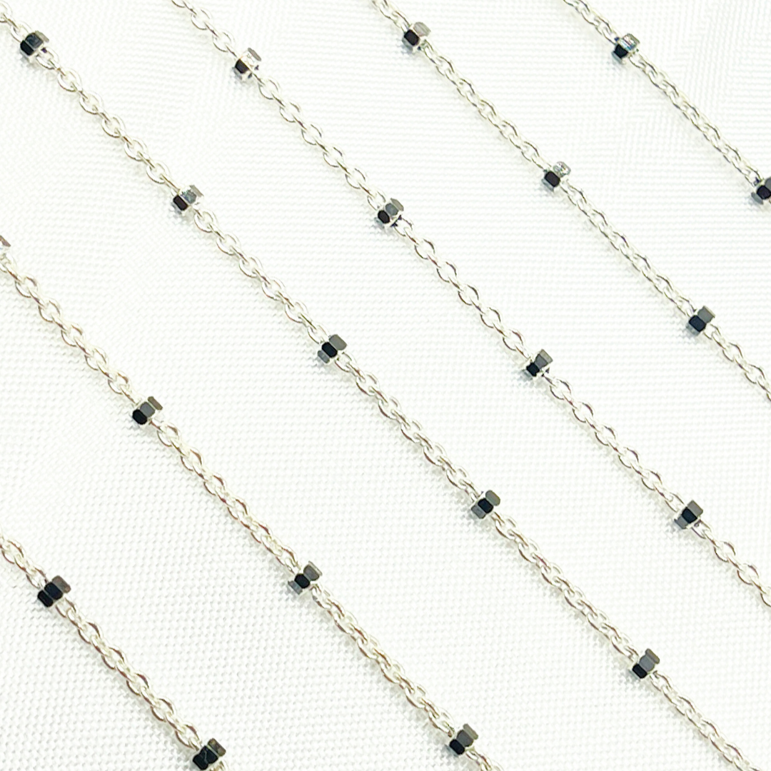terling Silver Satellite Black Cube Chain