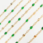 Load image into Gallery viewer, V295GRGF. 14K Gold Filled Green Color Enamel with Paperclip and Diamond Cut Marina Links