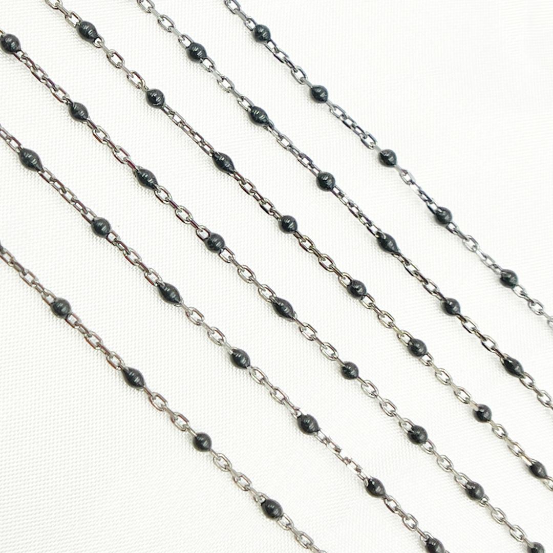 Oxidized 925 Sterling Silver Enamel Black Color Cable Chain. V203BKOX