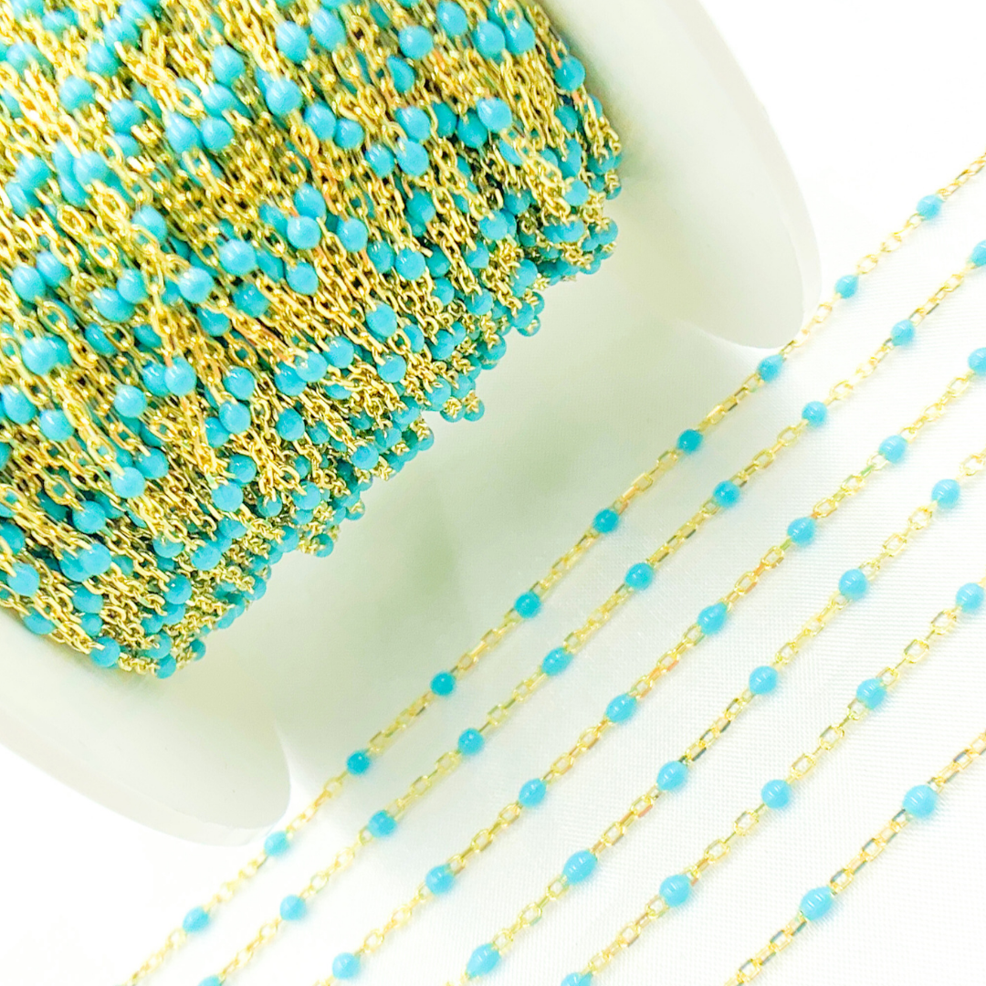 Gold Plated Sterling Silver Enamel Turquoise Color Cable Chain