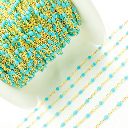 Gold Plated Sterling Silver Enamel Turquoise Color Cable Chain