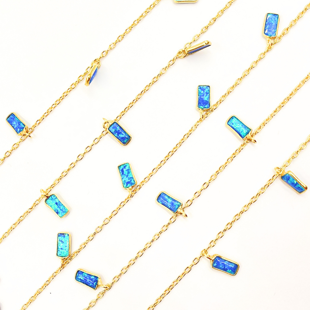 Created Blue Opal Rectangular Shape Dangle Chain.