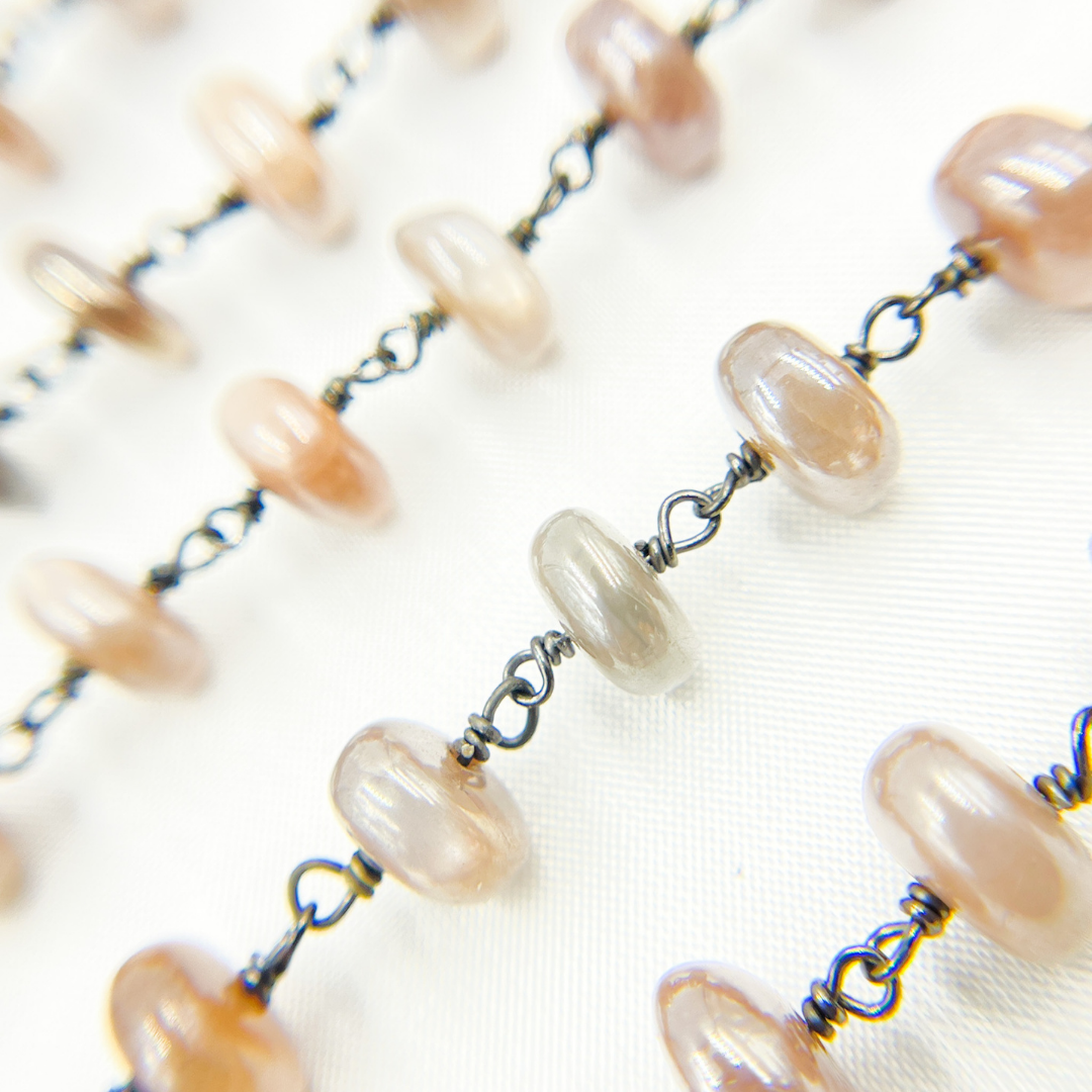 Coated Taupe Smooth Moonstone Oxidized Wire Chain. CMS7