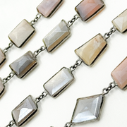 Coated Multi Moonstone Organic Shape Bezel Oxidized Wire Chain
