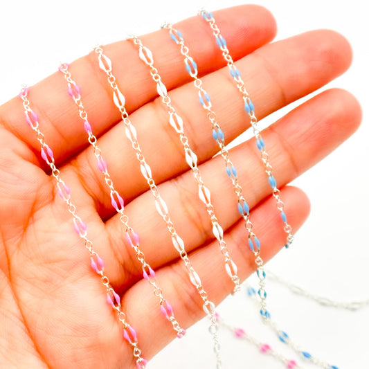 70/1003FSS. 925 Sterling Silver Enamel Flat Marina Chain