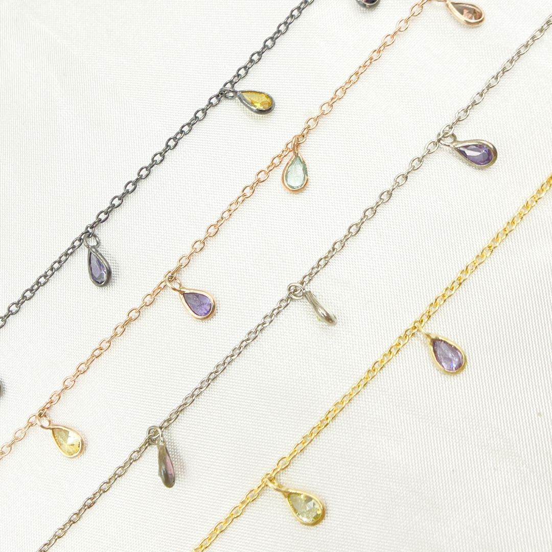 Multi Color Cubic Zirconia Pear Shape Dangle Chain