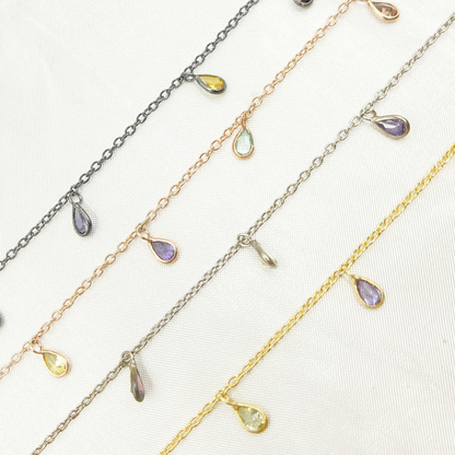 Multi Color Cubic Zirconia Pear Shape Dangle Chain