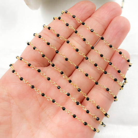 Black Spinel Gold Plated Sterling Silver Wire Chain