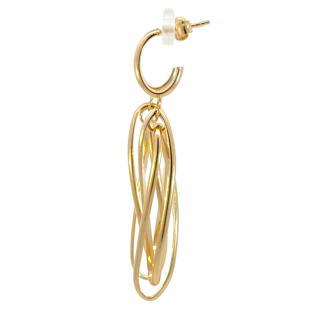15850005068. 14K Solid Gold Twist Double Oval Hollow Dangle Earrings