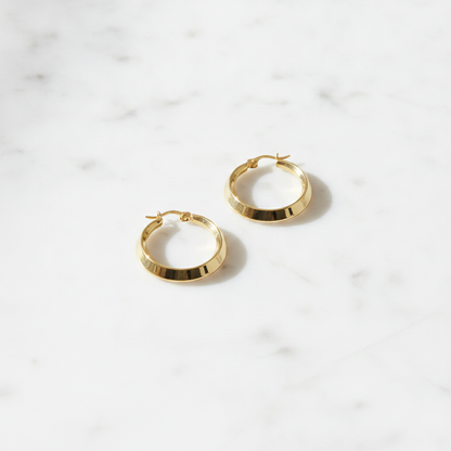 GER131. 14K Solid Gold Hollow Hoop Earrings
