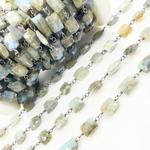 Load image into Gallery viewer, Labradorite Rectangular Shape Oxidized Wire Chain. LAB98
